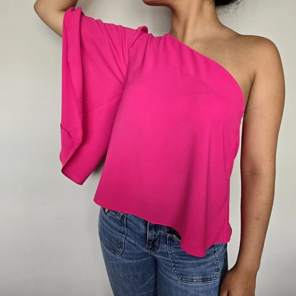 Lord & Taylor Hot Pink‎ One-shoulder Blouse Size M Barbiecore Glam Chic Cocktail - Picture 1 of 12